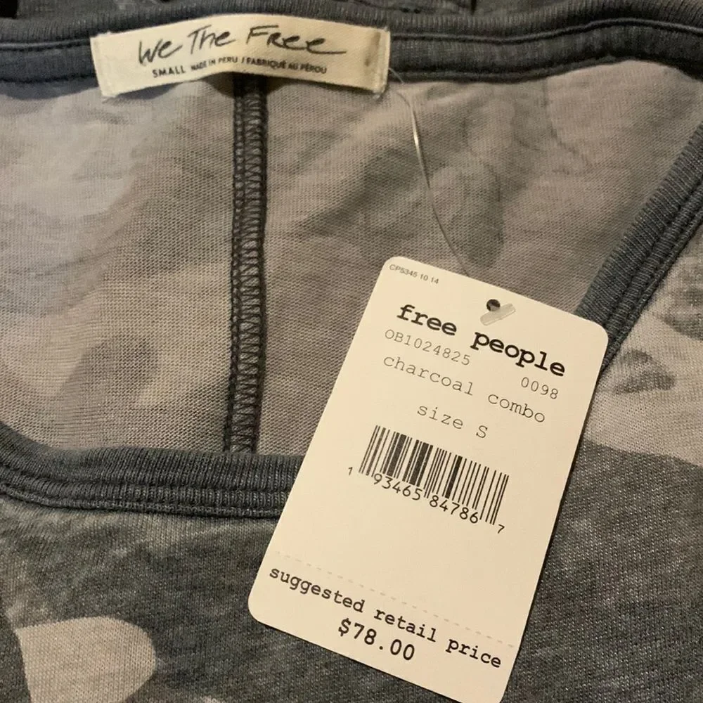 Free People charcoal combo camo Arielle top. Small. NWT - Picture 2 of 7